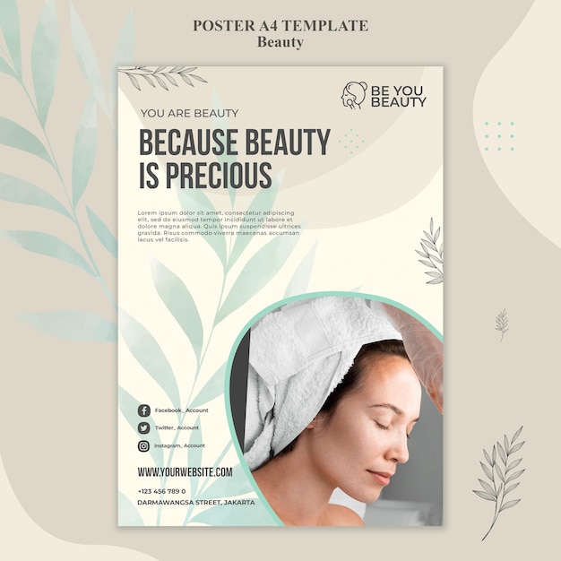 Free PSD vertical poster for skincare and beauty with woman