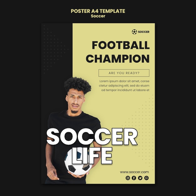 Free PSD vertical poster for soccer with male player