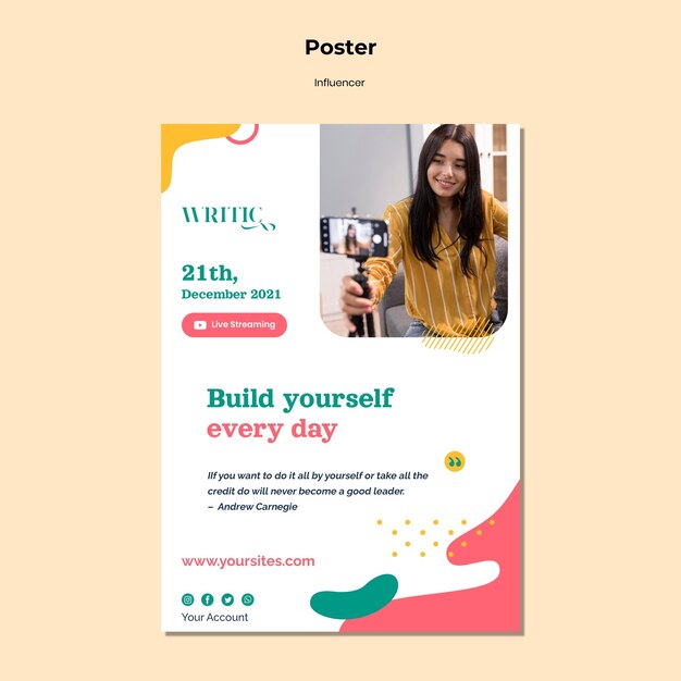 Vertical poster for social media female influencer