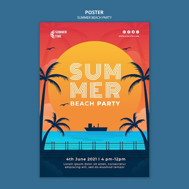 Free PSD vertical poster for summer beach party