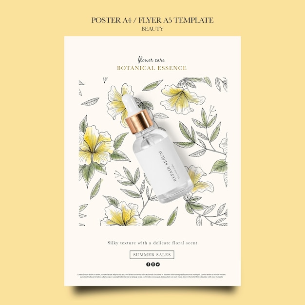 Free PSD vertical poster template for beauty products with hand drawn flowers