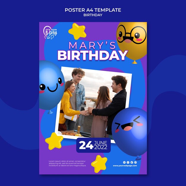 Vertical poster template for birthday party with funny balloons