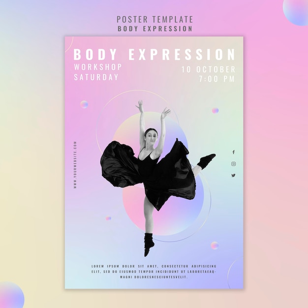 Free PSD vertical poster template for body expression workshop