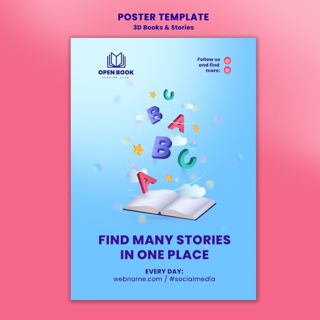 Free PSD vertical poster template for books with stories and letters