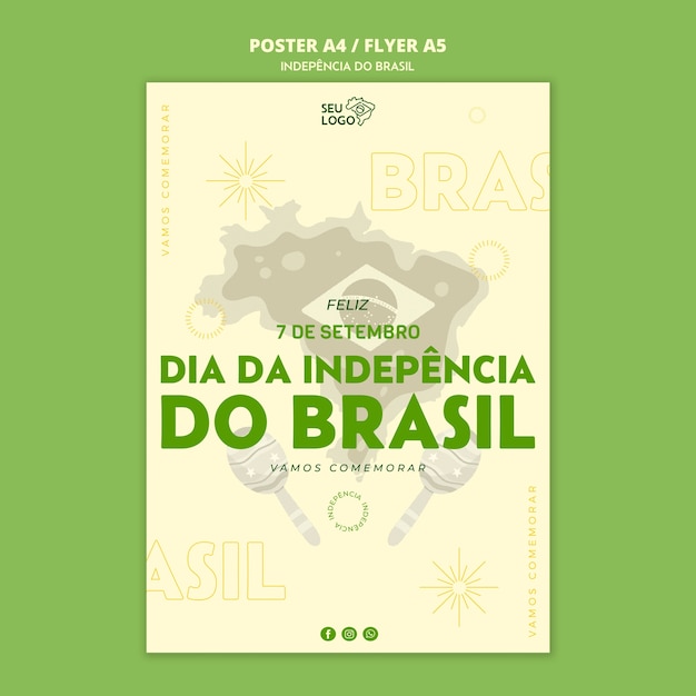 Free PSD vertical poster template for brazil independence day celebration