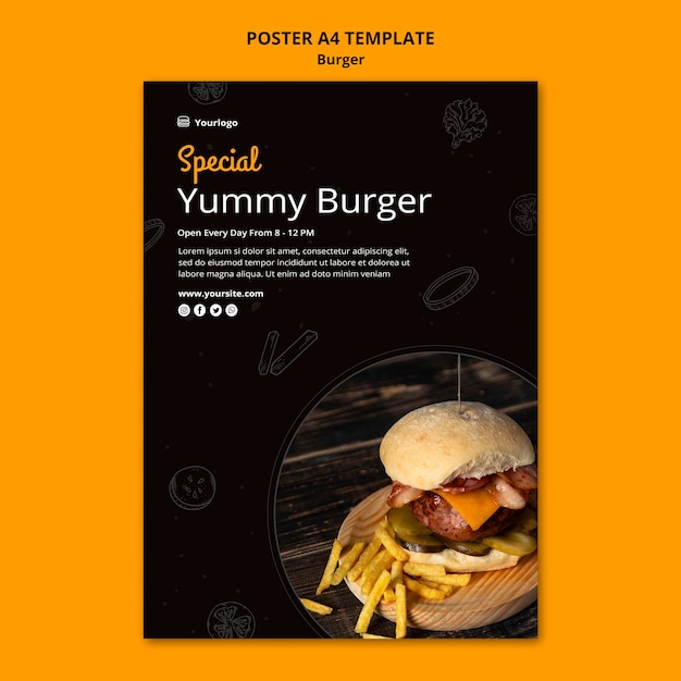 Free PSD vertical poster template for burger bistro