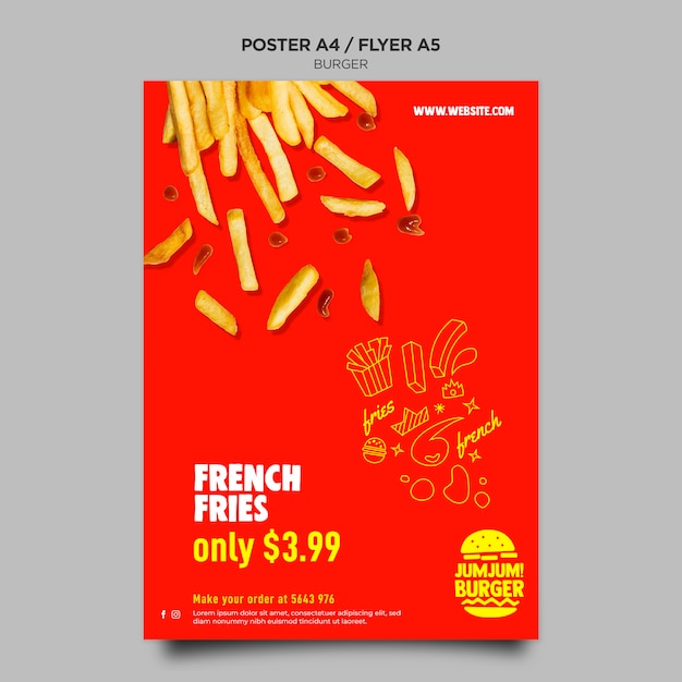 Free PSD vertical poster template for burger restaurant