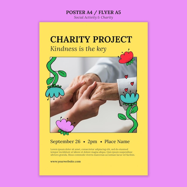 Free PSD vertical poster template for charity project