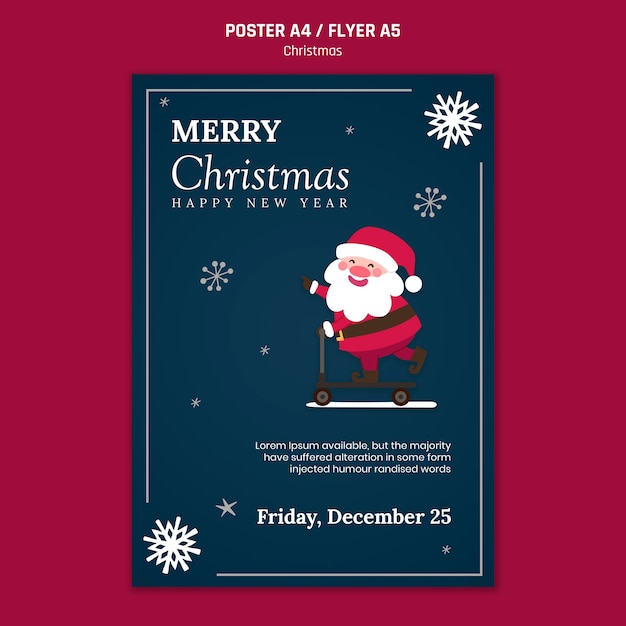 Free PSD vertical poster template for christmas with santa claus