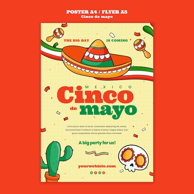 Free PSD vertical poster template for cinco de mayo celebration