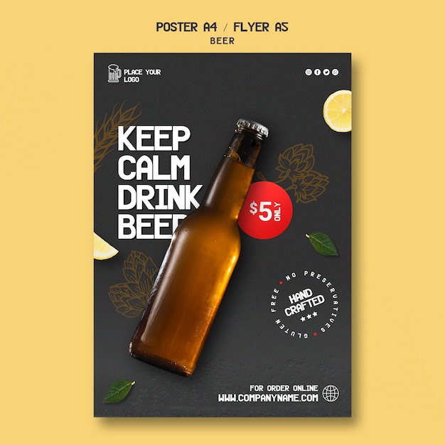 Free PSD vertical poster template for drinking beer