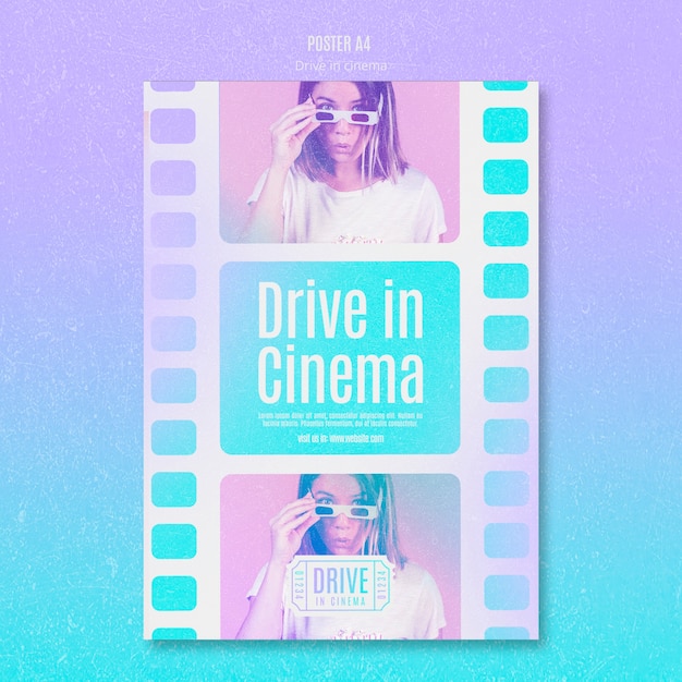 Free PSD vertical poster template for drive-in cinema experience