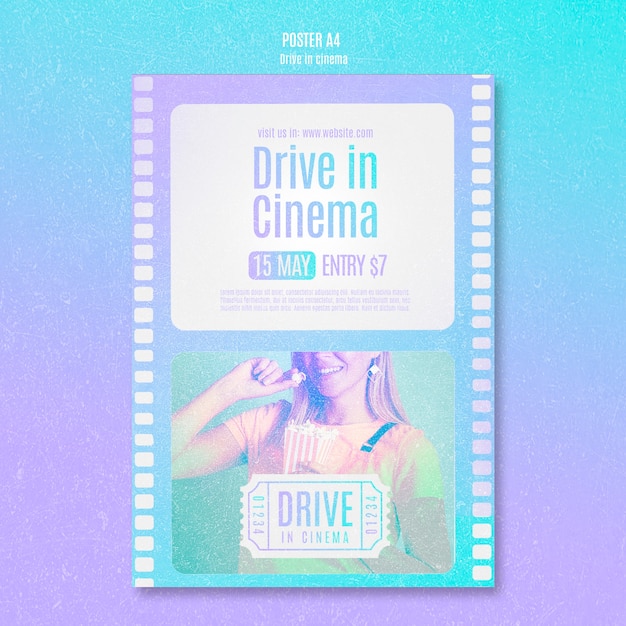 Free PSD vertical poster template for drive-in cinema experience