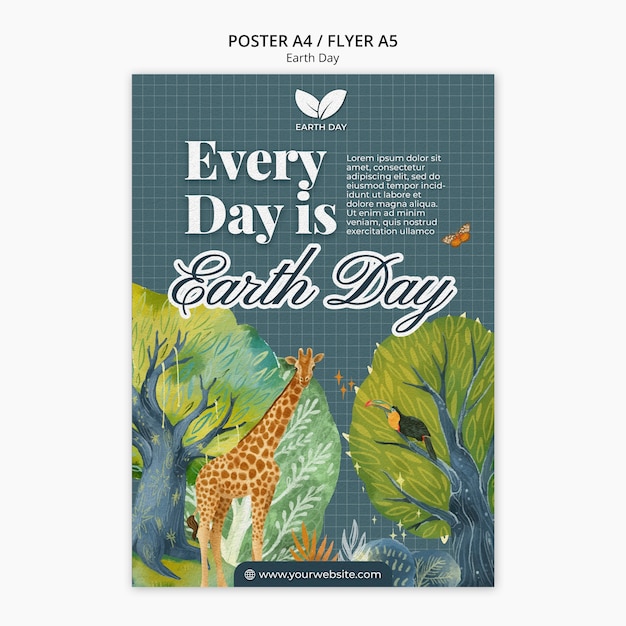 Free PSD vertical poster template for earth day celebration