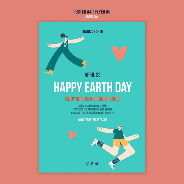 Free PSD vertical poster template for earth day with people and planet