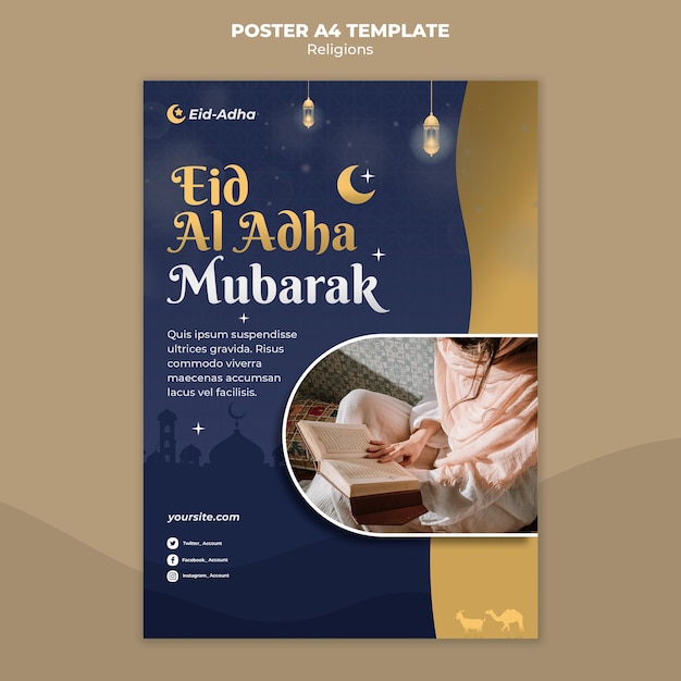 Free PSD vertical poster template for eid al adha celebration