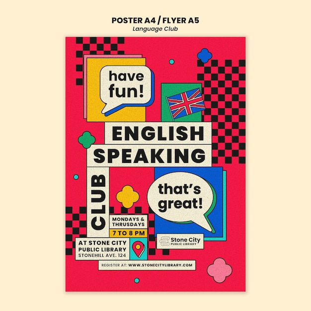 Vertical poster template for english language club