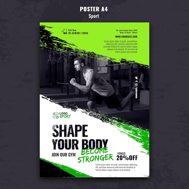 Free PSD vertical poster template for exercise and gym training