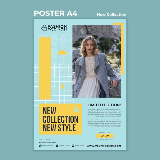 Vertical poster template for fashion collection with woman in nature