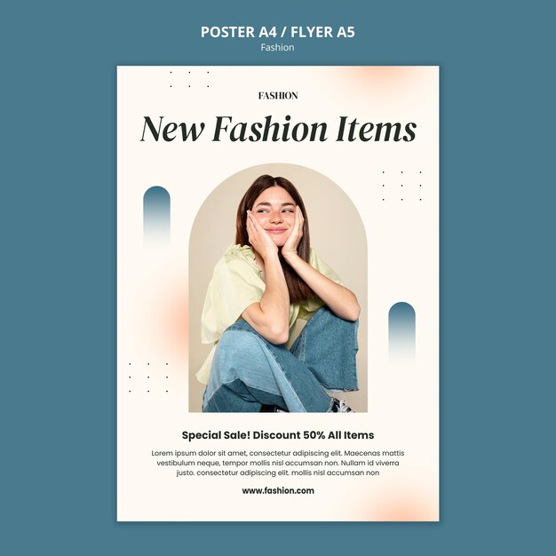 Vertical poster template for fashion style and clothing with woman