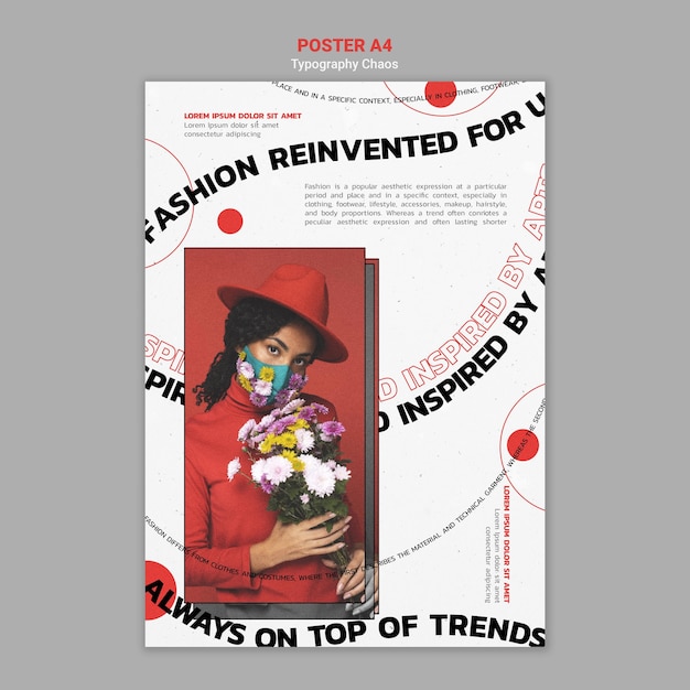 Free PSD vertical poster template for fashion trends with woman wearing face mask