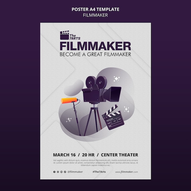 Vertical poster template for filmmaker courses with equipment