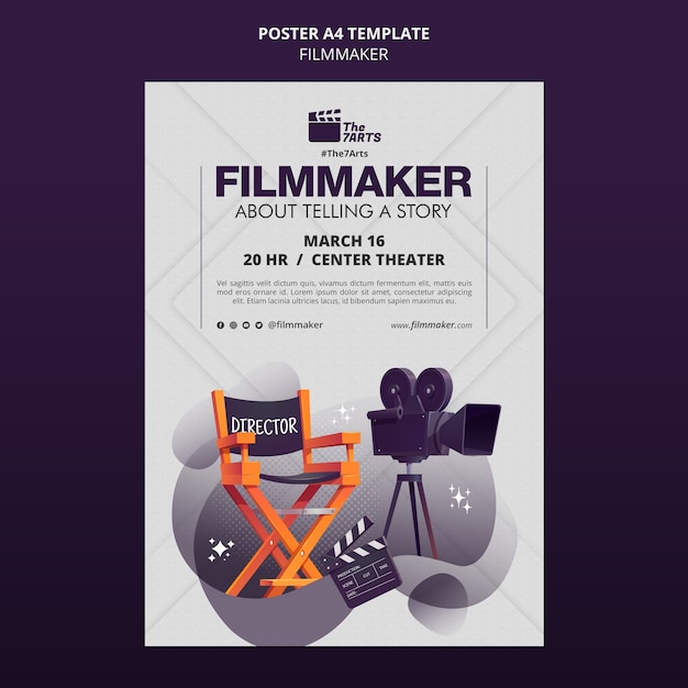 Vertical poster template for filmmaker courses with equipment