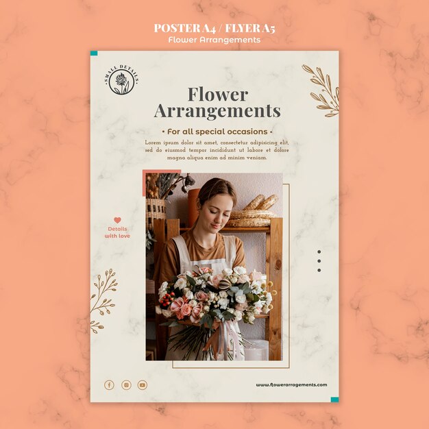 Vertical poster template for floral arrangements shop