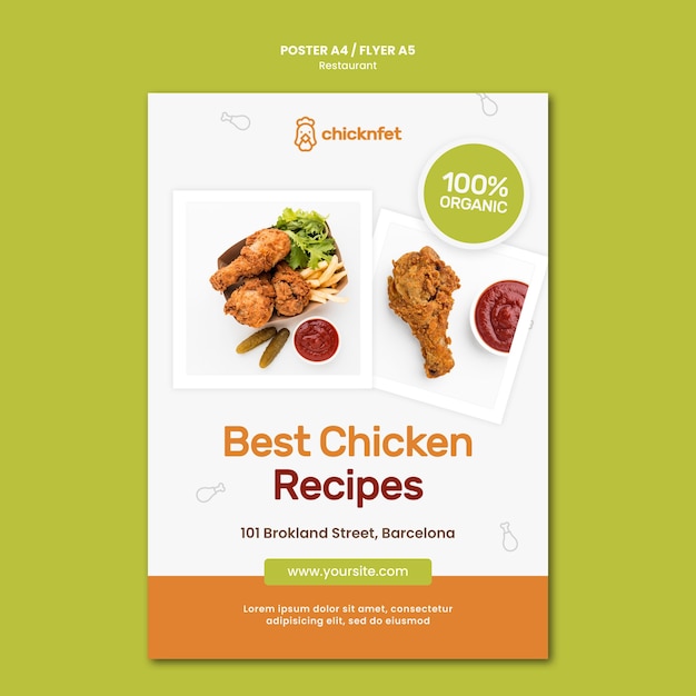 Vertical poster template for fried chicken dish restaurant