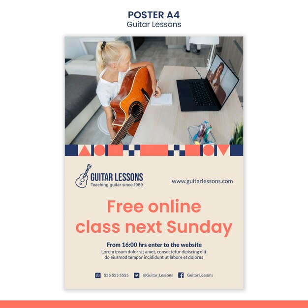 Vertical poster template for guitar lessons