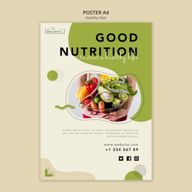 Free PSD vertical poster template for healthy nutrition