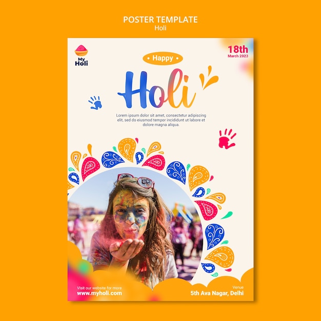 Free PSD vertical poster template for holi festival celebration