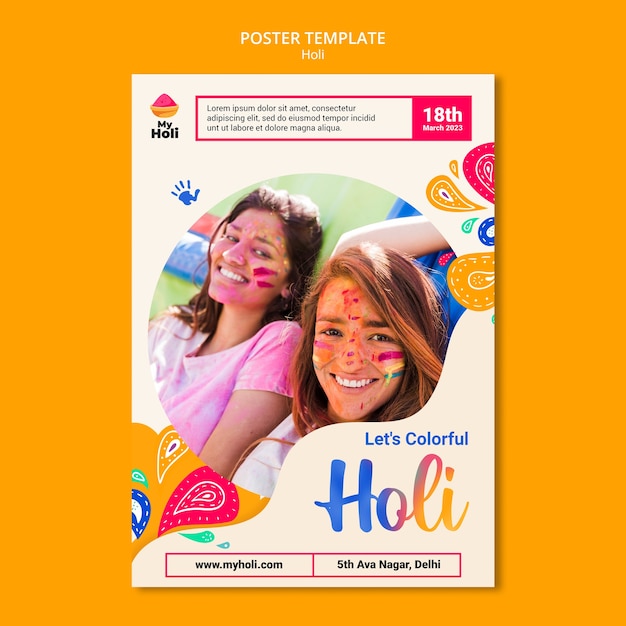 Free PSD vertical poster template for holi festival celebration