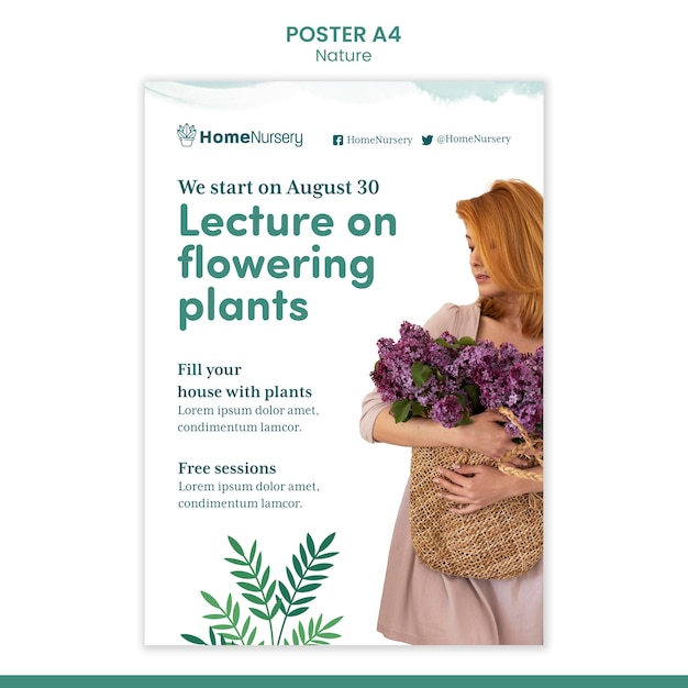 Free PSD vertical poster template for houseplants care with woman