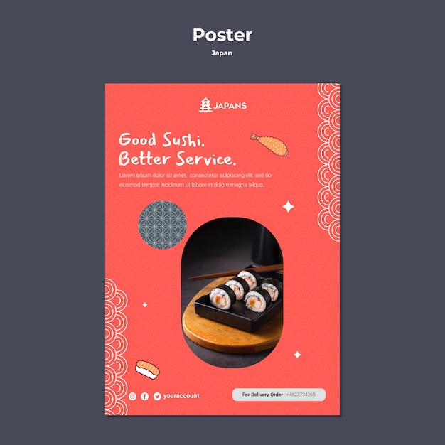 Vertical poster template for japanese cuisine restaurant