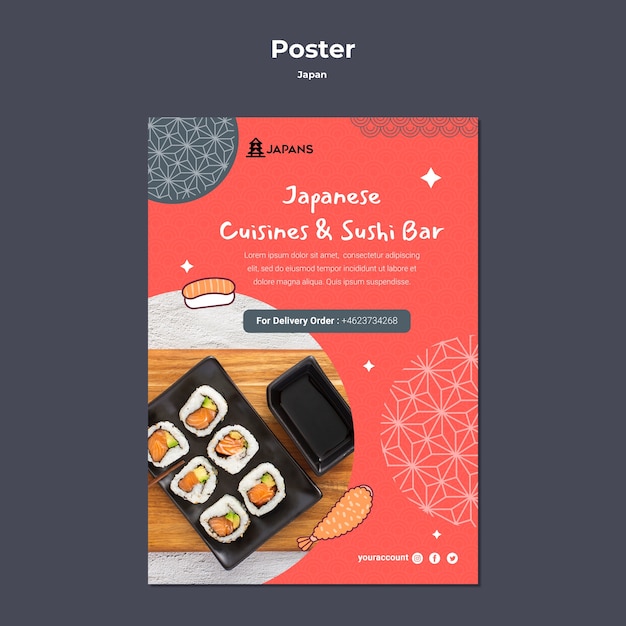 Vertical poster template for japanese cuisine restaurant