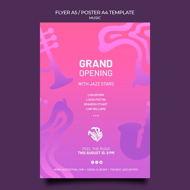 Vertical poster template for jazz festival and club