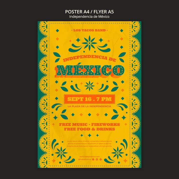 Free PSD vertical poster template for mexican independence day