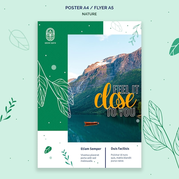 Free PSD vertical poster template for nature with wild life landscape