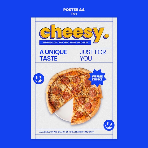 Vertical poster template for new cheesy pizza flavor