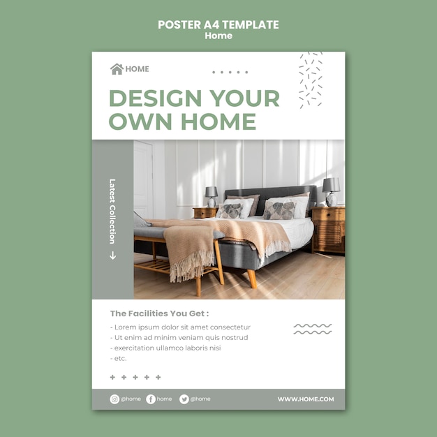 Free PSD vertical poster template for new home interior design