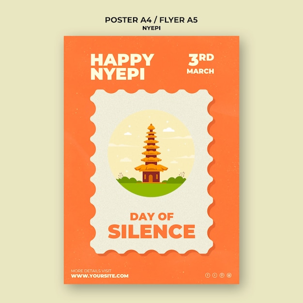 Free PSD vertical poster template for nyepi celebration with temple