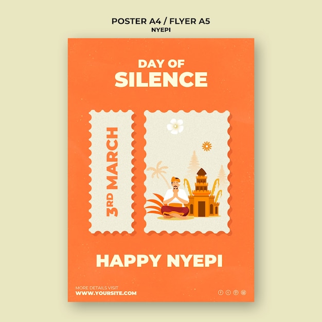 Free PSD vertical poster template for nyepi celebration with temple