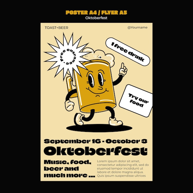 Free PSD vertical poster template for oktoberfest beer festival celebration