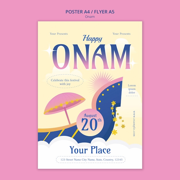 Free PSD vertical poster template for onam festival celebration