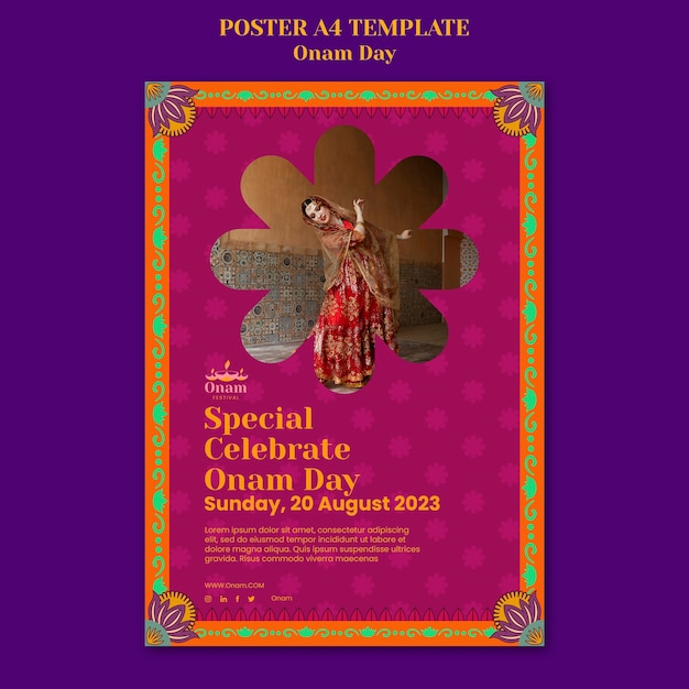 Free PSD vertical poster template for onam festival celebration