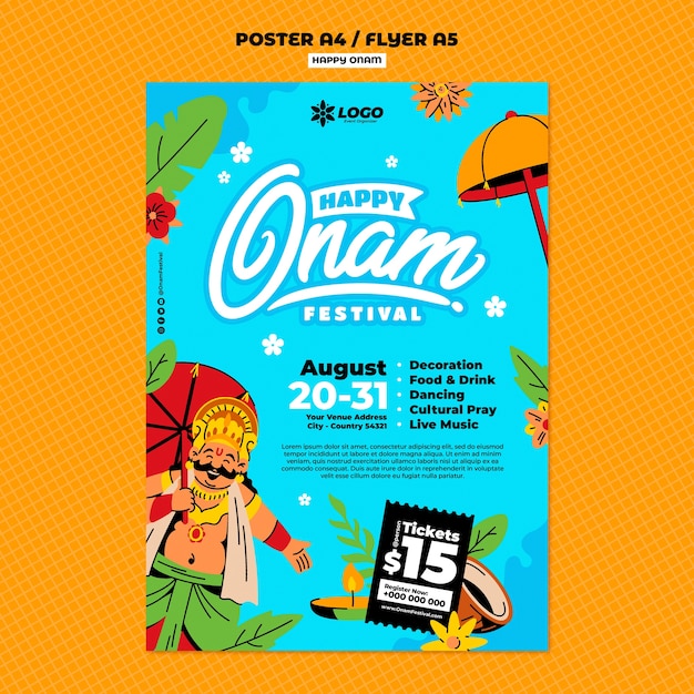 Free PSD vertical poster template for onam festival celebration