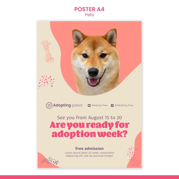 Free PSD vertical poster template for pet adoption with dog