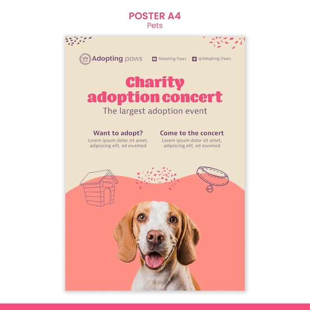 Free PSD vertical poster template for pet adoption with dog