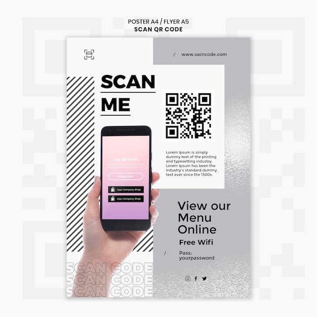 Vertical poster template for qr code scanning with smartphone